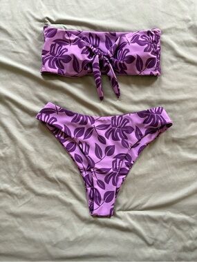 Purple Hawaiian Bandeau Bikini Set